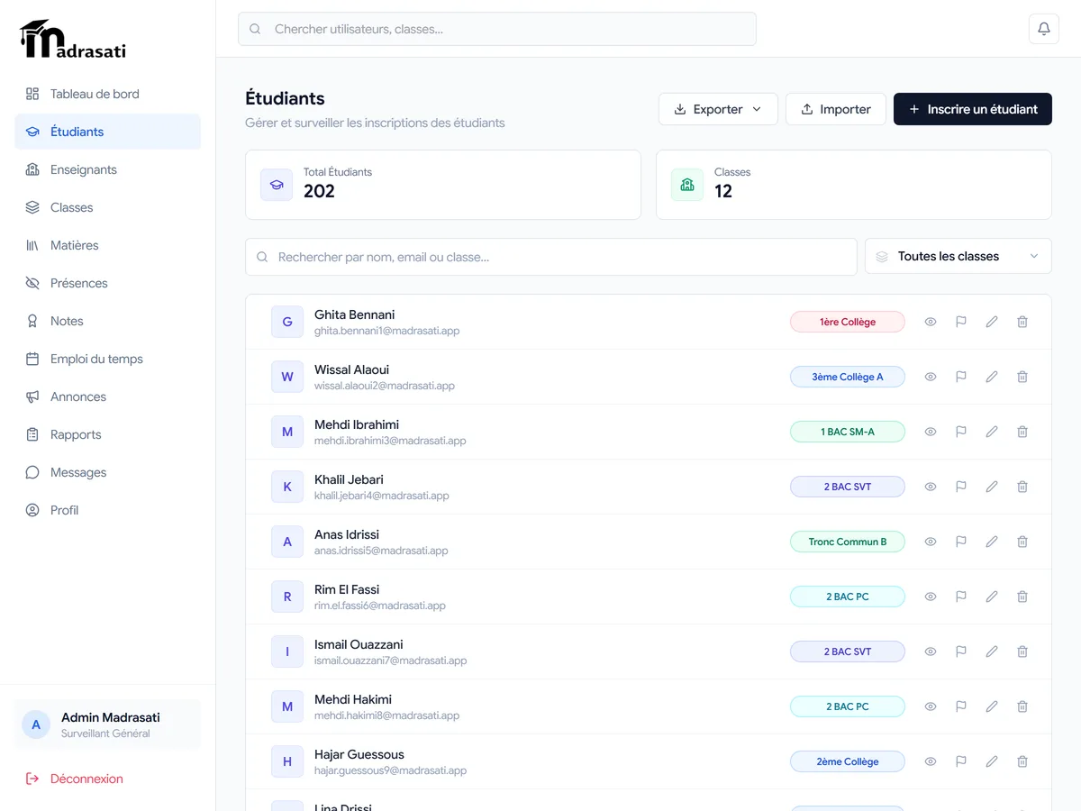 Gestion des utilisateurs et des classes