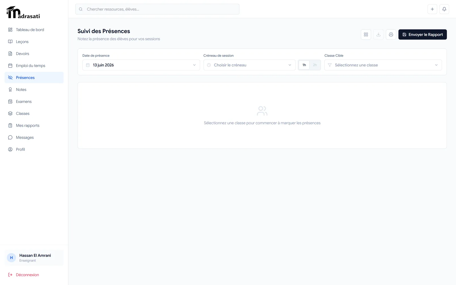 Écran de présences avec file de validation